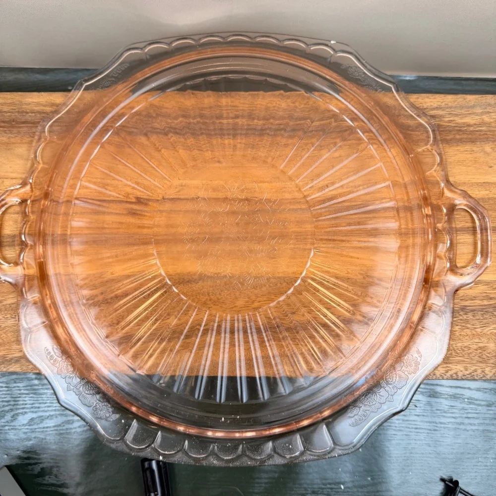 Anchor Hocking Mayfair Open Rose Pink Depression Glass Handled Platter 14 inch
